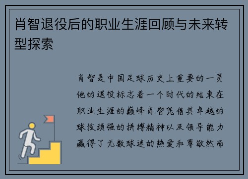 肖智退役后的职业生涯回顾与未来转型探索